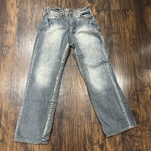 Akademiks Jeans Mens 30x30* Slim Fit Denim Y2K Yellow Stitch / Pockets Hip Hop